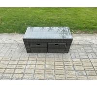 Fimous Outdoor Rattan Garden Furniture Set Rattan Lounge Sofa Set with Rectangular Coffee Table 3 Footstools Dark Grey Mixed