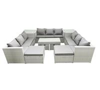 Fimous Outdoor Rattan Garden Furniture Set with Grey Cushions Luxury 14 Seater with Coffee Table and 2 Side Tables For Conservatory,Patio