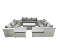 Fimous Outdoor Rattan Garden Furniture Set with Grey Cushions Luxury 10 Seater with Coffee Table For Conservatory,Patio