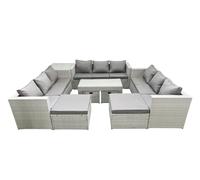 Fimous Outdoor Rattan Garden Furniture Set with Grey Cushions Luxury 14 Seater with Coffee Table and Side Table For Conservatory,Patio
