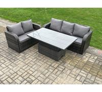 Fimous Outdoor Rattan Garden Furniture Sets Height Adjustable Rising lifting Dining Table Lounge Sofa Set Dark Grey Mixed Fimous Dark Grey