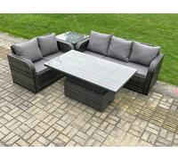 Fimous Outdoor Rattan Garden Furniture Sets Height Adjustable Rising lifting Dining Table Lounge Sofa Set With Side Table Dark Grey Mixed