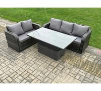 Fimous Outdoor Rattan Garden Furniture Sets Height Adjustable Rising lifting Dining Table Lounge Sofa Set Dark Grey Mixed