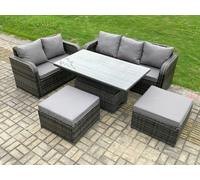 Outdoor Rattan Garden Furniture Sets Height Adjustable Rising lifting Dining Table Lounge Sofa Set Fimous Dark Grey One Size