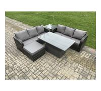 Outdoor Rattan Garden Furniture Sets Height Adjustable Rising lifting Dining Table Sofa Set with Side Table Fimous Dark Grey One Size