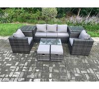 Fimous Outdoor Rattan Garden Furniture Set with 3 Seater Sofa Coffee Table 2 Side Tables 2 Armchair Patio Lounge Sofa Set