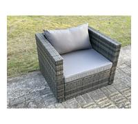 Outdoor Rattan Single Sofa Chair Garden Furniture With Seat and Back Cushion Fimous Dark Grey One Size