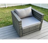Fimous Outdoor Rattan Single Sofa Chair Garden Furniture With Seat And Back Cushion Dark Grey Mixed