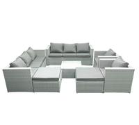 Fimous Outdoor Rattan Sofa Garden Furniture Set with 2 Armchairs Square Coffee Table 2 Big Footstools Light Grey Mixed Fimous Light Grey