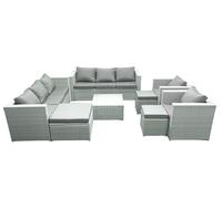 Fimous Outdoor Rattan Sofa Garden Furniture Set with 2 Armchairs Square Coffee Table 3 Footstools Light Grey Mixed Fimous Light Grey