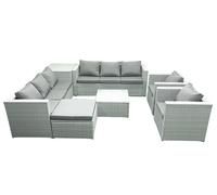 Fimous Outdoor Rattan Sofa Garden Furniture Set with 2 Armchairs Square Coffee Table Big Footstool Side Table Light Grey Mixed Fimous Light Grey