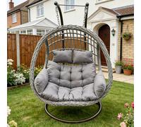 Fimous Outdoor Rattan Two Seater Egg Hanging Chair Garden With Thick Cushion in Dark Grey Fimous Dark Grey