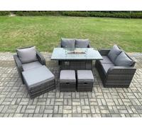 Outdoor Sofa Rattan Garden Furniture Set Patio Gas Fire Pit Dining Table and Reclining Chair set with 3 Footstools Dark Grey Mixed Fimous Dark Grey One Size