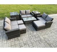 Fimous Outdoor U Shape Sofa Set Rattan Garden Furniture Set With Coffee Table Double Seat Sofa 3 Footstools