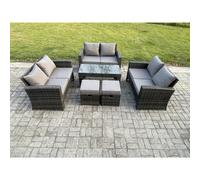 Fimous Outdoor U Shape Sofa Set Wicker Pe Rattan Garden Furniture Set With Coffee Table Double Seat Sofa For Balcony