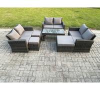 Fimous Outdoor U Shape Sofa Set Wicker Pe Rattan Garden Furniture Set With Coffee Table Double Seat Sofa 3 Footstools