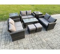 Fimous Outdoor U Shape Sofa Set Wicker Pe Rattan Garden Furniture Set With Coffee Table Double Seat Sofa 2 Small Footstools