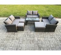 Fimous Outdoor U Shape Sofa Set Wicker Pe Rattan Garden Furniture Set With Coffee Table Double Seat Sofa 3 Footstools