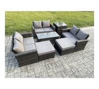 Fimous Outdoor U Shape Sofa Set Wicker Pe Rattan Garden Furniture Set With Coffee Table Double Seat Sofa 2 Big Footstool