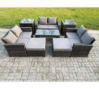Fimous Outdoor U Shape Sofa Set Wicker Pe Rattan Garden Furniture Set With Coffee Table Double Seat Sofa Big Footstool