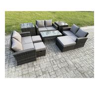 Fimous Outdoor U Shape Sofa Set Rattan Garden Furniture Set With Coffee Table Double Seat Sofa 3 Footstools