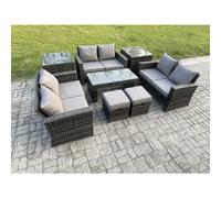 Fimous Outdoor U Shape Sofa Set Wicker Pe Rattan Garden Furniture Set With Coffee Table Double Seat Sofa 2 Small Footstools