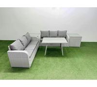 Fimous Patio Dining Table & Chairs Set Rattan High Back Lounge Sofa Set with 3 Seater Sofa 2 Side Tables Light Grey