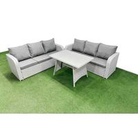 Rattan High Back Lounge Sofa Set with 3 Seater Sofa Fimous Light Grey One Size