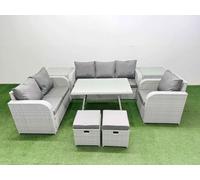 Fimous Patio Dining Table & Chairs Sets with Reclining Chair 2 Side Table in Light Grey Fimous Light Grey