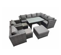 Fimous Rattan garden furniture Patio Furniture Sets with Dining Table 3 Stools 2 Chair Dark Grey Mixed