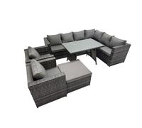 Fimous Rattan garden furniture Patio Furniture Sets with Dining Table Big Stool 2 Chair Dark Grey Mixed