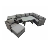 Fimous Rattan garden furniture Patio Furniture Sets with Dining Table Chair Big Stool Side Table Dark Grey Mixed Dark Grey
