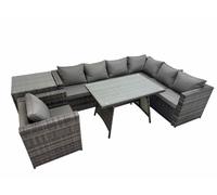 Fimous Rattan garden furniture Patio Furniture Sets with Dining Table Chair Side Table Dark Grey Mixed Dark Grey