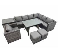 Fimous Patio Furniture Sets with Dining Table Side Table 2 Small Stools in Dark Grey Fimous Dark Grey