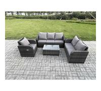Patio Garden Furniture Sets Wicker 6 Seater Outdoor Rattan Furniture Sofa Sets with Rectangular Coffee Table Reclining Chair Fimous Dark Grey One Size