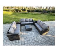 Fimous Patio Garden Furniture Sets Wicker 9 Seater Outdoor Rattan Furniture Sofa Sets with Square Coffee Table