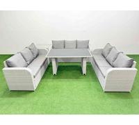 Fimous Patio Garden Furniture Sets with Black Glass Top Dining Table 3 Seater Sofa Side Table Light Grey