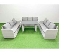 Fimous Patio Garden Furniture Sets with Black Glass Top Dining Table 3 Seater Sofa Side Table Light Grey