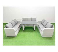 Fimous Patio Garden Furniture Sets with Black Glass Top Dining Table 3 Seater Sofa Side Table Light Grey