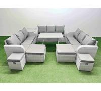 Fimous Patio Garden Furniture Sets with Dining Table 3 Seater Sofa Side Table 4 Stool Light Grey