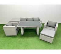 Fimous Patio Garden Furniture Sets with Dining Table Side Table Big Stool in Light Grey Fimous Light Grey
