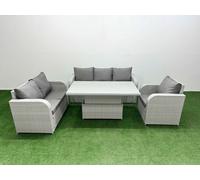 Fimous Patio PE Wicker 6 Seater Outdoor Rattan Furniture Sofa Sets w/ Adjustable Lifting Dining or Coffee Table Reclining Chair Loveseat Sofa 3 Fimous Light Grey