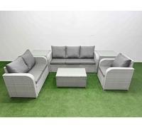 Fimous Patio PE Wicker 6 Seater Outdoor Rattan Furniture Sofa Sets w/ Rectangular Coffee Table Reclining Chair Loveseat Sofa 3 Seater Sofa 2 Side Fimous Light Grey