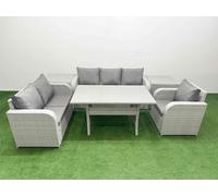 Fimous Patio PE Wicker 6 Seater Outdoor Rattan Furniture Sofa Sets w/ Rectangular Dining Table Reclining Chair Loveseat Sofa 3 Seater Sofa 2 Side Fimous Light Grey