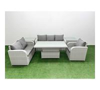 Fimous Patio PE Wicker 6 Seater Outdoor Rattan Furniture Sofa Sets with Adjustable Lifting Dining or Coffee Table2 Side Table Light Grey