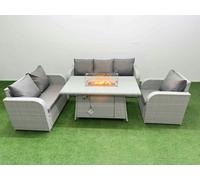 Fimous Patio PE Wicker 6 Seater Outdoor Rattan Furniture Sofa Sets with Firepit Dining Table Reclining Chair Loveseat Sofa 3 Seater Sofa Light Grey Fimous Light Grey