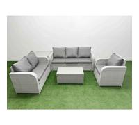 Fimous Patio PE Wicker 6 Seater Outdoor Rattan Furniture Sofa Sets with Rectangular Coffee Table 3 Seater Sofa Side Table