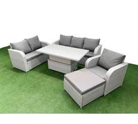 Patio PE Wicker 7 Seater Outdoor Rattan Furniture Sofa Sets with Adjustable Lifting Dining or Coffee Table Reclining Chair Loveseat Sofa 3 Seater Sofa Fimous Light Grey One Size