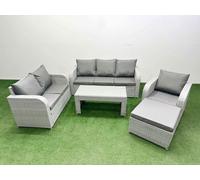 Fimous Patio PE Wicker 7 Seater Outdoor Rattan Furniture Sofa Sets w/ Oblong Coffee Table Reclining Chair Loveseat Sofa 3 Seater Sofa Big Footstool Fimous Light Grey