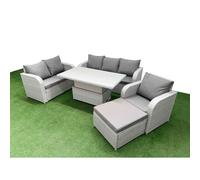 Fimous Patio PE Wicker 7 Seater Outdoor Rattan Furniture Sofa Sets with Adjustable Lifting Dining or Coffee TableBig Footstool Light Grey